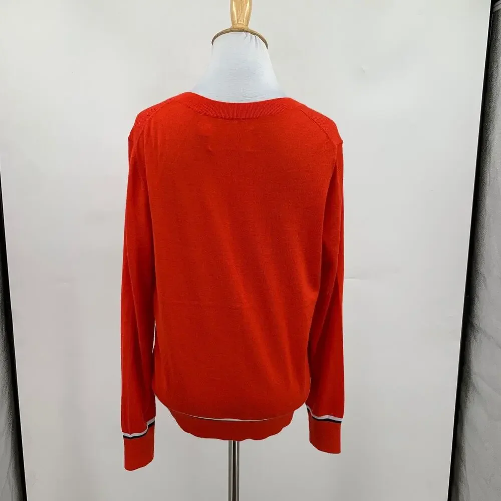 Tory Sport Sweater Womens M Medium Chili V Neck Long Sleeve Merino Wool Coolmax